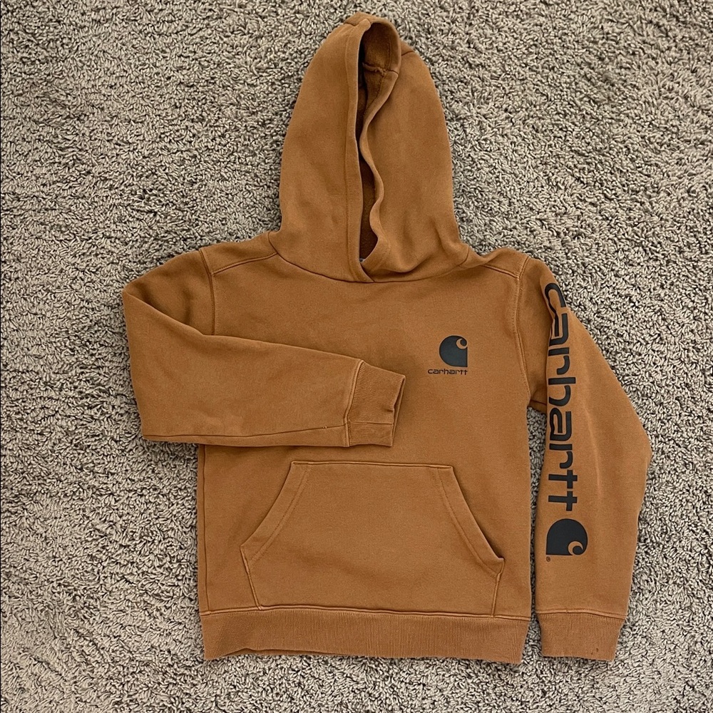 Carhartt Tan Hoodie with Black Logo Boys Size S 8-10